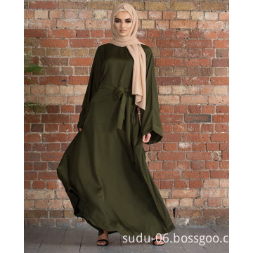 Flowy Solid Color Kaftan Abaya Robe Long Sleeve Women Muslim Prayer Maxi Arabic Style Casual Dress Islamic Clothing Dress